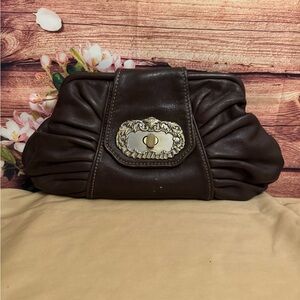 Kate Landry Vintage Brown Leather Clutch / Shoulder Bag